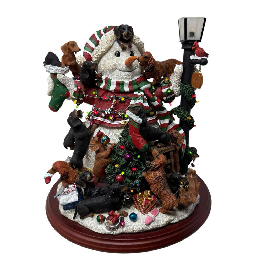 Danbury Mint Dachshund Dog Christmas Snowman Lighted Working‎ *Read